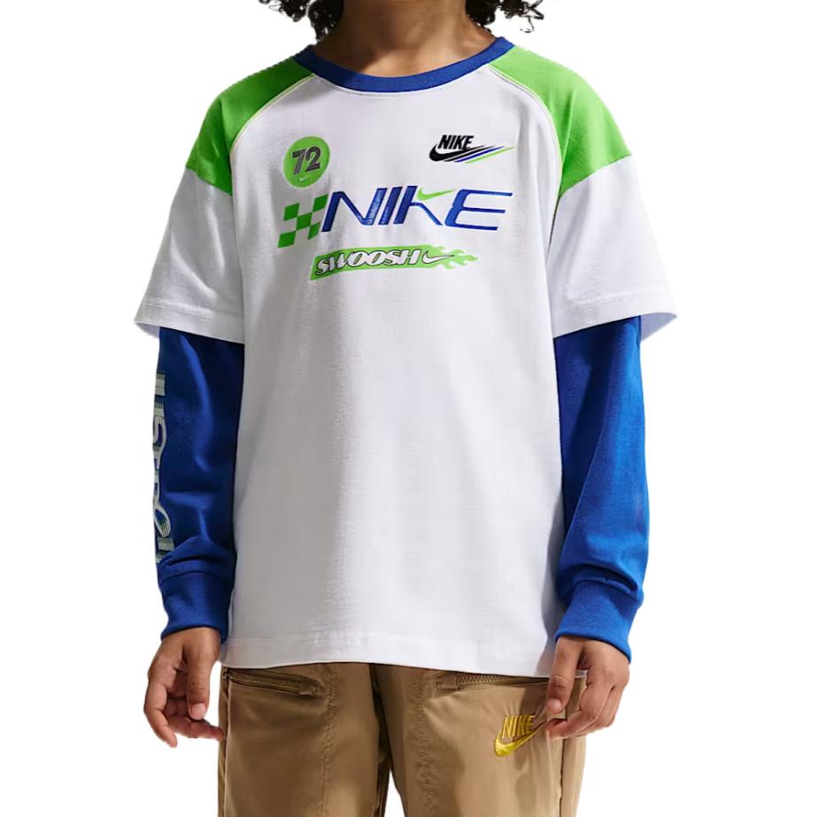 Nike Sportswear Victory Lap Layered Cotton Casual T-Shirt Kids tops IV4743-100 7