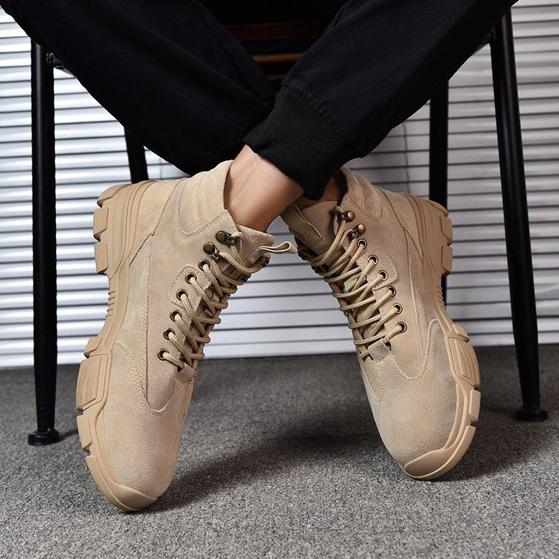 Fashion Men's Autumn Winter Hight-Top Cotton-Padded Shoes Velvet Warm Durable Haed-wearing Shock Absorption Lace Up Shoes