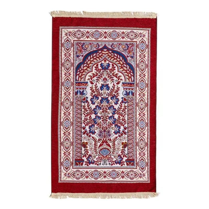 Foldable Portable Prayer Mat Islamic Floral Woven Jacquard Kneeling Rug Blanket with Tassels For Men Women and Children