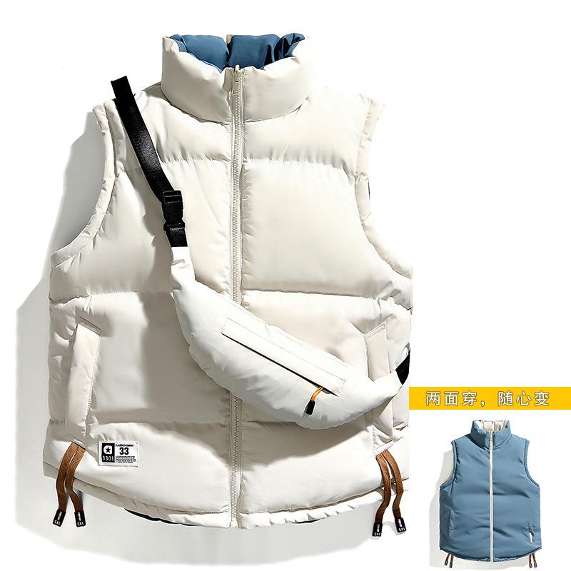 Cotton clothes men wear sleeveless vests on both sides, winter versatile warm jacket, stand-up collar casual cotton-padded clothes, trendy couples