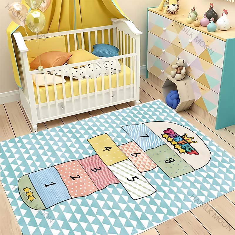 Cute Hopscotch Cartoon Carpet! Living Room Bed Kids Room Mat, Non-slip Exquisite Home Decor, Children's Play Early Education Rug