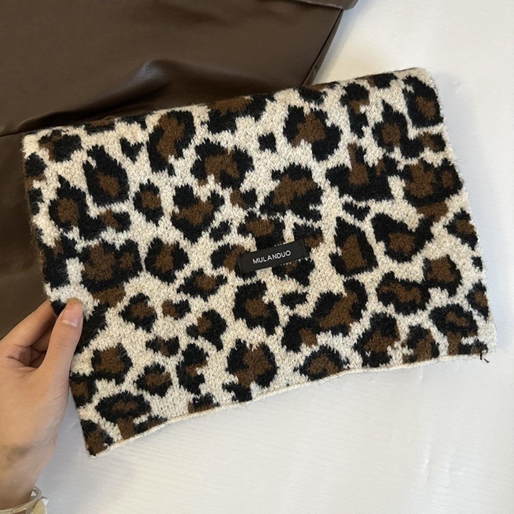 Lightweight Leopard Print Scarf Cashmere Blend Winter Shawl Trendy Imitation Wool Scarf  Unisex
