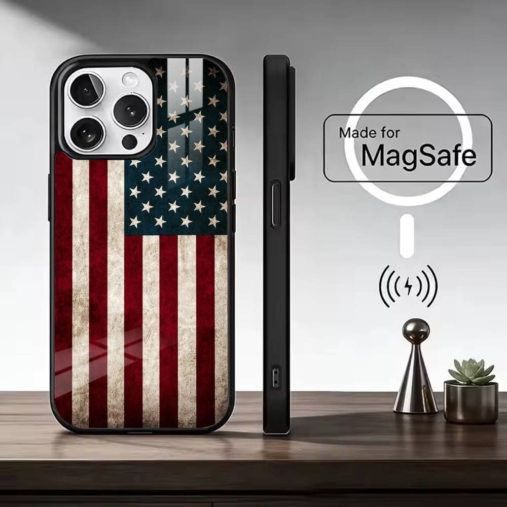 USA A-Amerika Flagge Handyhülle Für iPhone17,16,15,14,13,12,11 Plus,Pro Max, Neues Magnetisches Kabelloses Laden