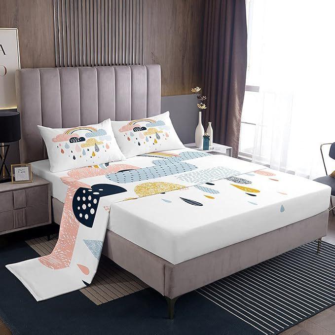 Cartoon Rainbow Pattern Mattress Four-Piece Bedding Set Bedroom Dormitory Bedding Decoration