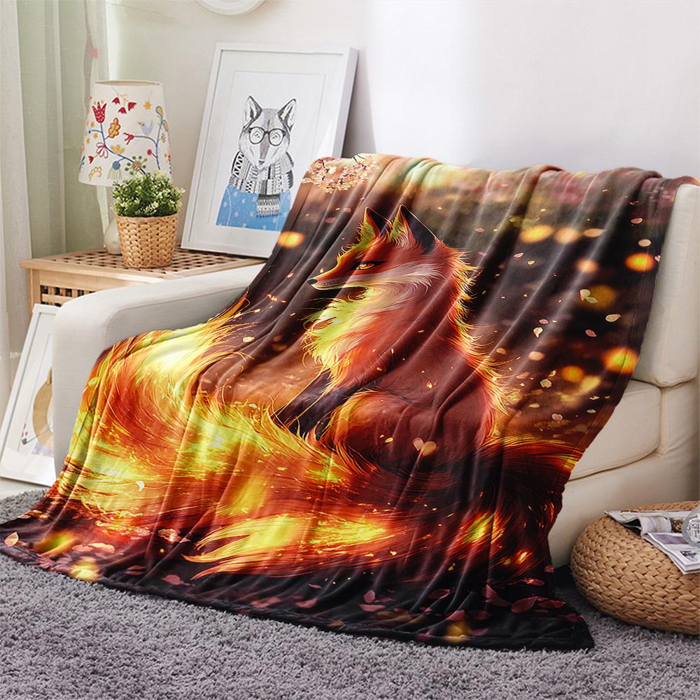 Fox Print Flannel Blanket, High quality Comfortable for All Seasons, Home Decor, Warmth and Comfort, Perfect for Christmas Gifts