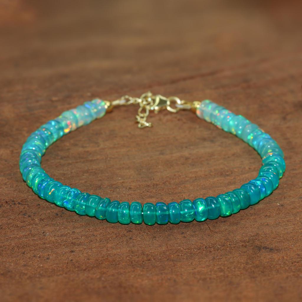 Genuine Green Opal Shaded Beads Bracelet, Fire Opal Smooth Beads Bracelet, October Birthstone Jewelry, Delicate Bracelet, Gift for Her