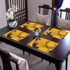 4pcs Retro Mustard Scribble Placemats Bold Black Line Art Print Washable Polyester Table Mats for Dining Kitchen Home Decor