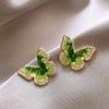 Mori gradual change green crystal butterfly earrings light luxury high-end stud earrings women's niche high-end diamond stud earrings jewelry