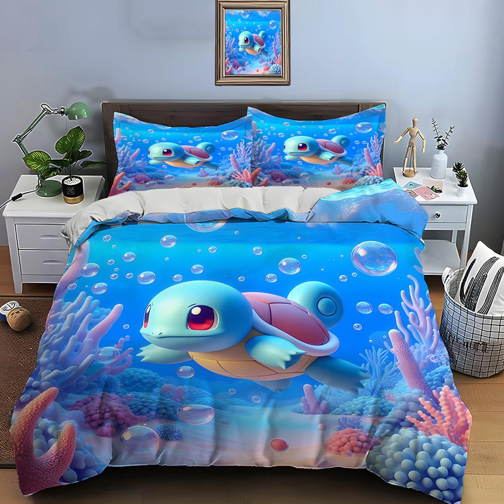 Σετ κλινοσκεπασμάτων Pokemon Squirtle 10 μεγεθών, 3 τεμάχια, κρεβάτι King size, μαξιλαροθήκη, κάλυμμα κρεβατιού ενηλίκων, σετ κρεβατιού για δώρα