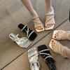 French beautiful high heels slippers women's summer wear 2025 new skirt thick heel silver sandals