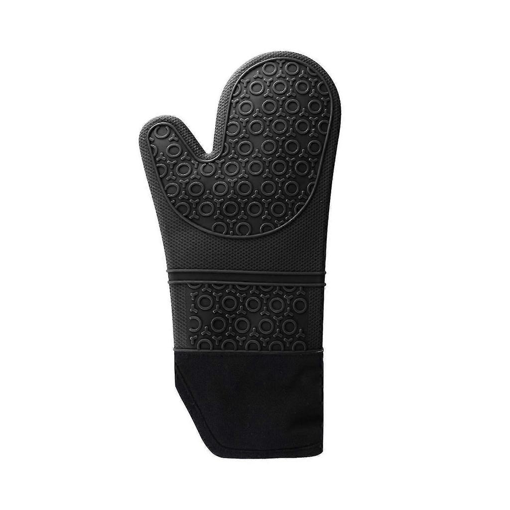 Black Thicken Silicone Oven Mitts Gloves Heat Resistant Non-slip Kitchen Cooking Baking Z29828