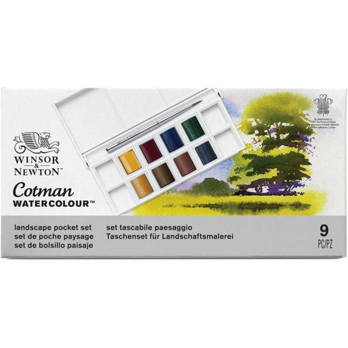 Set de poche aquarelle - WINSOR & NEWTON - 0390673 - 8 couleurs - Idéal pour paysages - Compact et léger