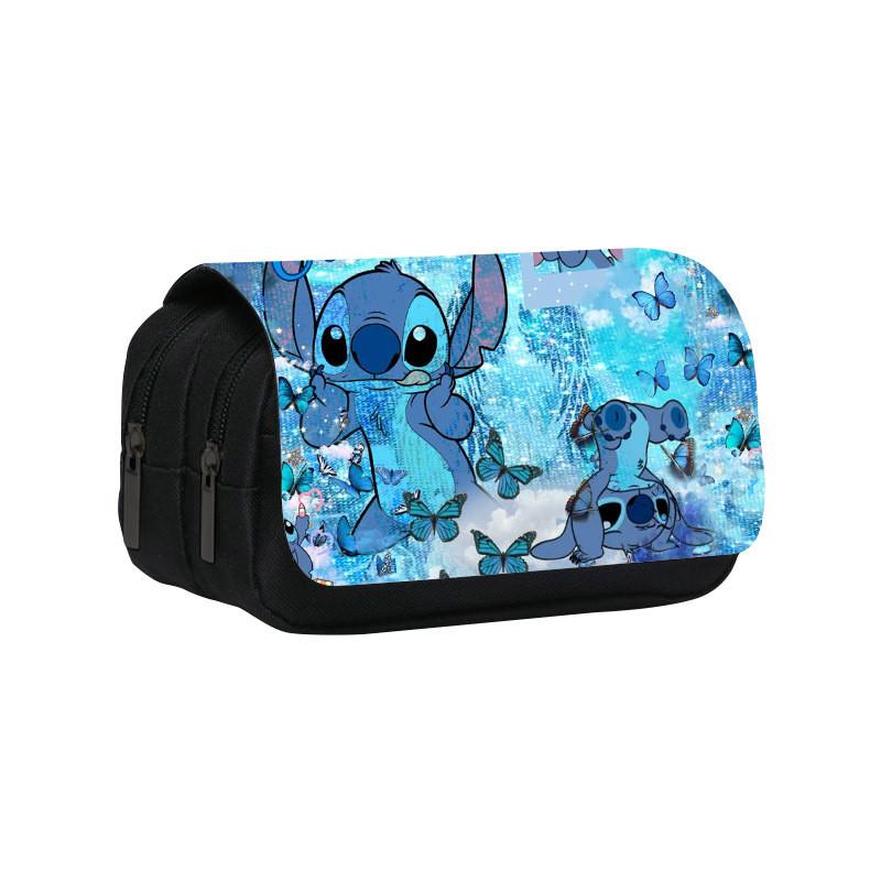 Stitch Double Layer Pencil Case For Students With Polyester Material And Storage Space