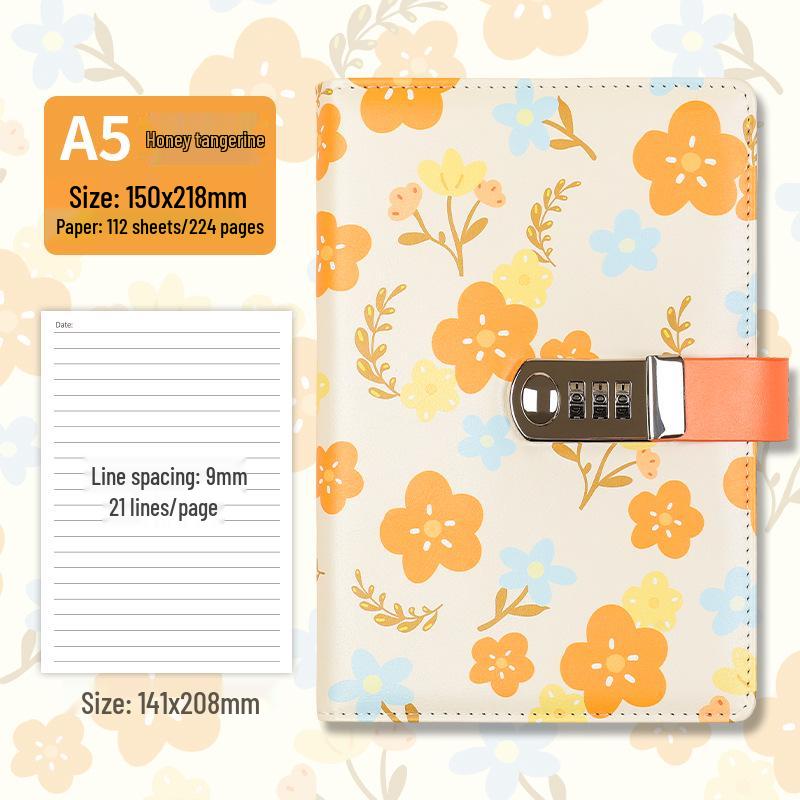 Floral Password Notebook: Leather Lock Diary for Students, Gift-Ready Lined Journal