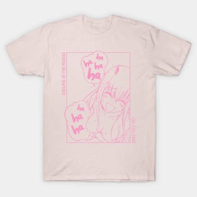 

Darling In The Franxx Zero Two Laugh Line Art Anime T-Shirt Casual White Cotton Unisex T-shirt XXXL