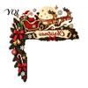 Xmas Fireplace Hanging Sign Christmas Door Topper, Funny Santa Claus Reindeer Sleigh Frame Holiday Decoration Corner Sign, Wooden Home Decor