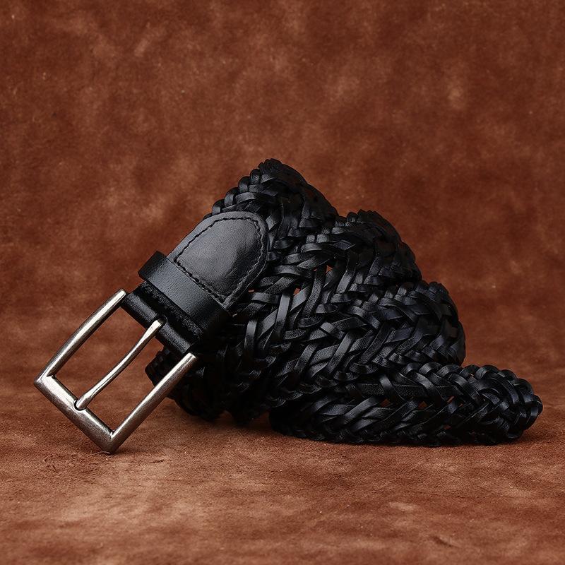 3Cm Wide Hand-Woven Belt Women'S Leather Needle Buckle First Layer Cowhide Weaving Personality Trend Versatile Belt Men