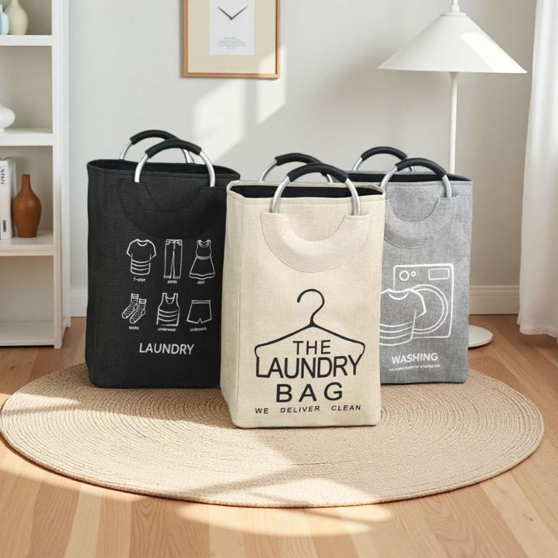 Collapsible Linen Laundry Basket with Handles Waterproof Large Capacity for Dirty Clothes Bathroom Bedroom Laundry Room Storage