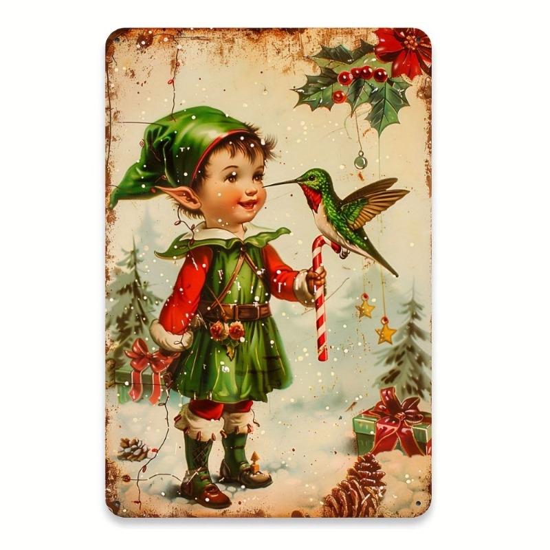 Vintage Merry Christmas Metal Sign, Retro Holiday Wall Decor 20x30cm