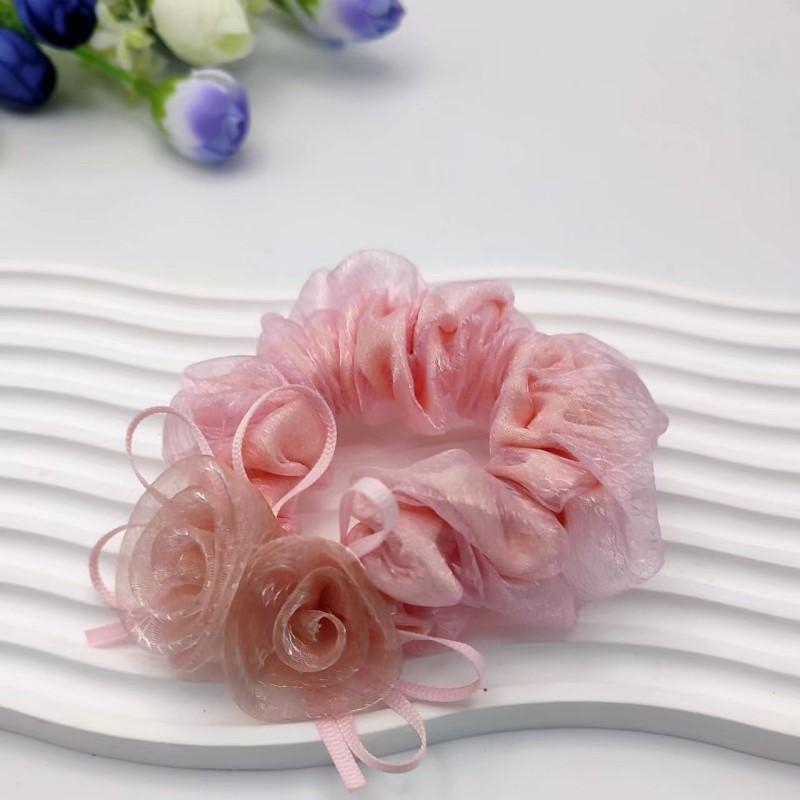 Korean Style High-end Rose Flower Scrunchie Fashionable Floral Hair Accessory Rose Flower Hair Tie Set  Rose Hair Scrunchie