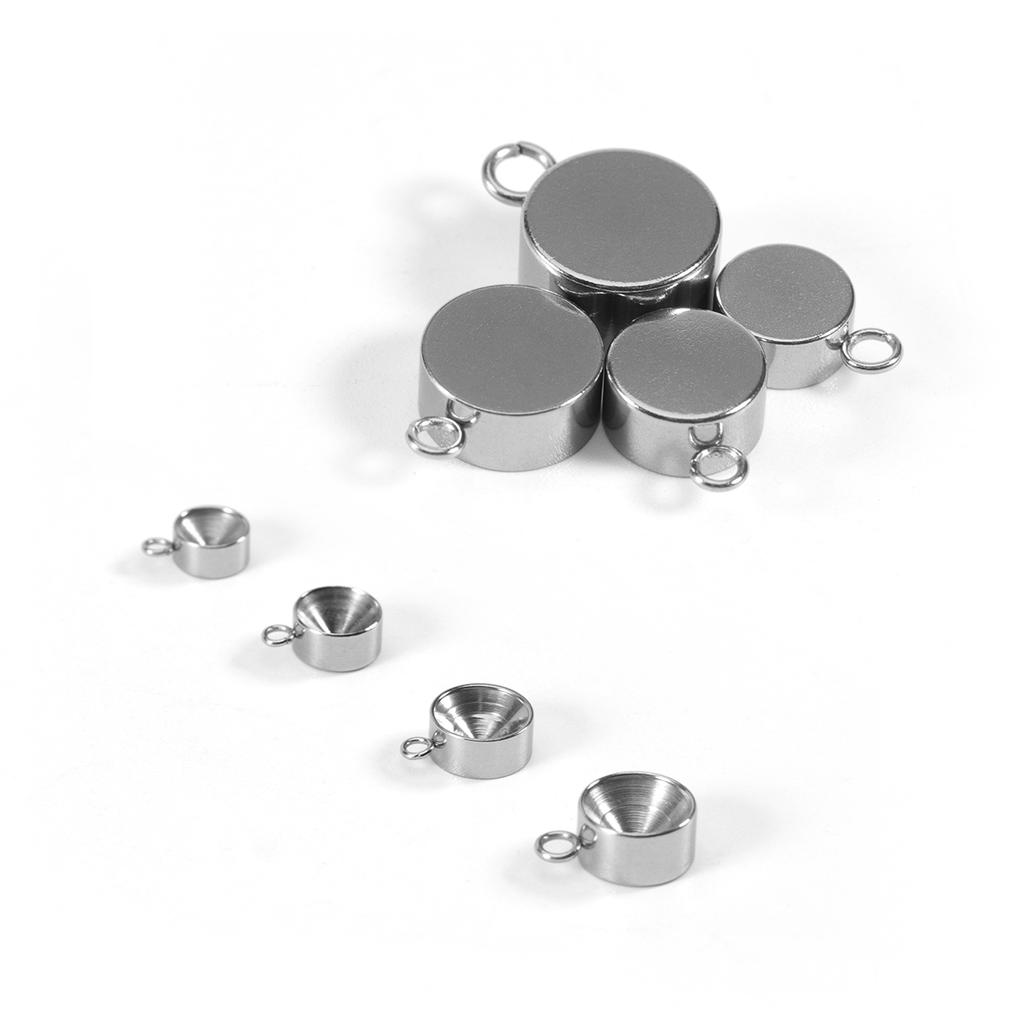 20pcs/lot 4/5/6/7/8/9/10mm Stainless Steel Stone support single / double pendant Beads For Diy Charm Pendant Jewelry Making