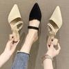 Summer New Women Pointed Slippers Fashion Minimal Knit Baotou Chunky Heel Sandals Sexy Elegant Ladies High Heels