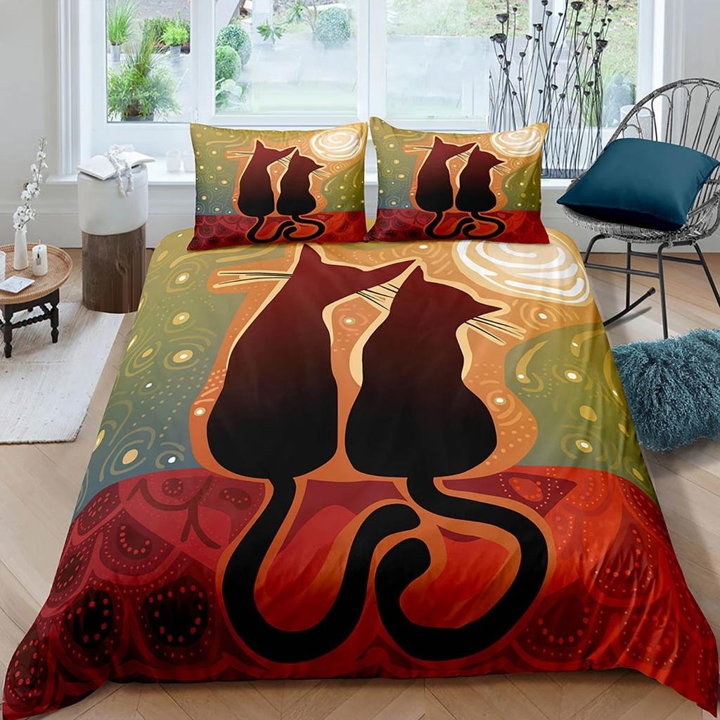 Cute Cat Animal 3D Printed Quilt Cover 100% Polyester Bedding Set Quilt Cover Pillowcase 2/3-Piece Set Kids Gift