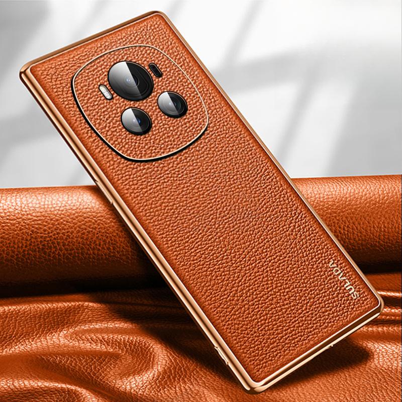 Suitable for Honor Magic6pro Mobile Phone Case Electroplating Honor Full-inclusive Anti-fall M5 Lychee Pattern Business Men and Women Leather Case