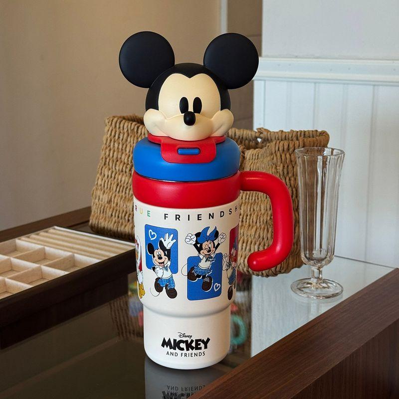 Термокружка Disney Микки большого объема, Милая кружка с трубочкой для девочек, Портативная кружка для воды для студентов-мальчиков, Кружка Микки Маус