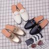 Fashion UImmer Couple Half Slippers Men Shoes Flat Heels British Fashion Metal Buckle Outdoor Slippers PU Business Slippers Size 36-45