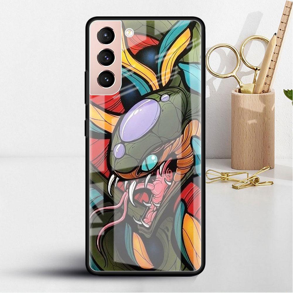 Samurai Oni Mask Cool Glass Case For Samsung Galaxy S22 S20 FE S21 Plus Phone Cover S10 5G S9 Note 20 Ultra 10 Lite Shell
