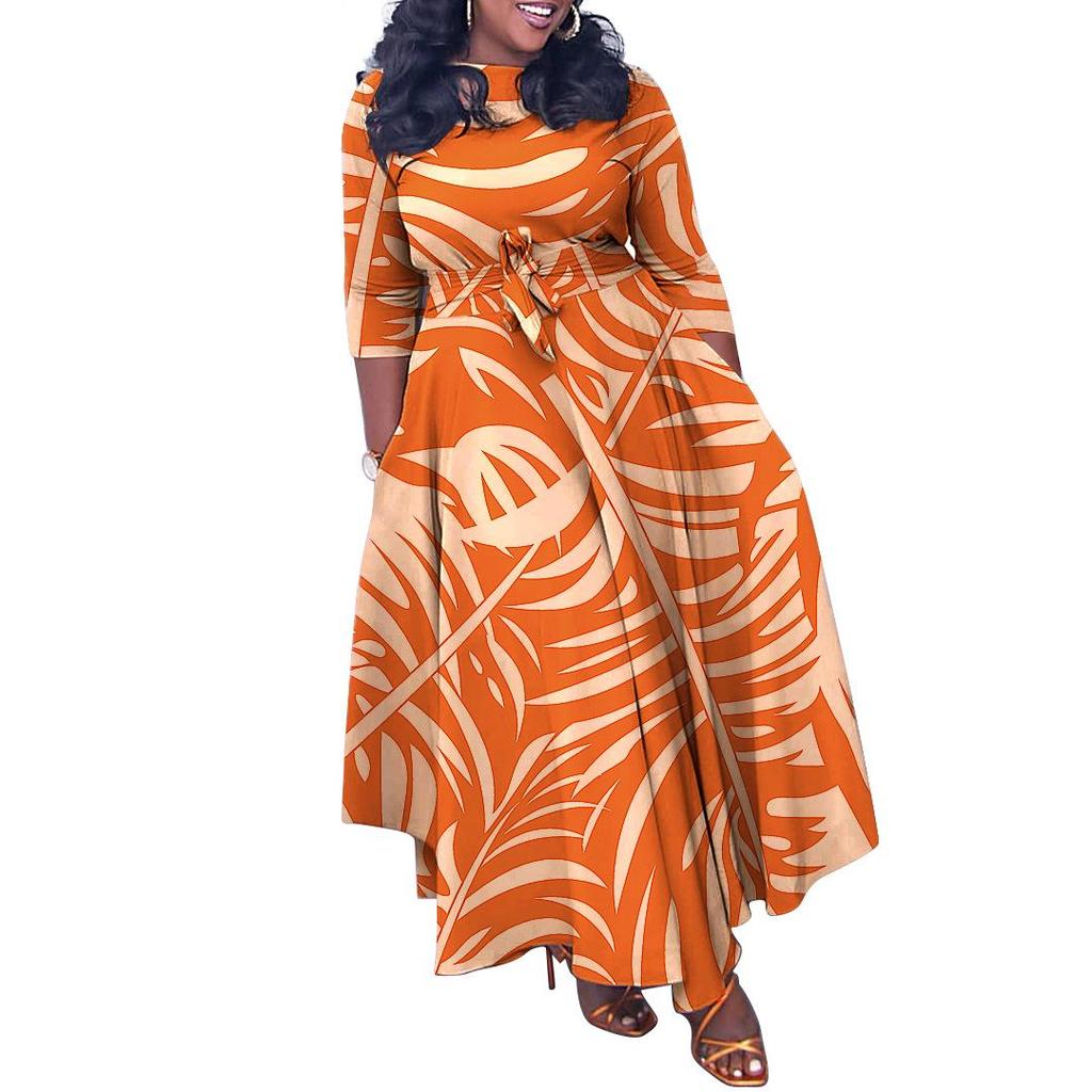 2024 Herbst/Winter Afrikanisches Übergrößen Damen Schnürkleid Lang