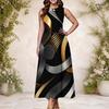 Women Plus Size Keyhole Neck Sleeveless Printed A Line Long Dress Dark Green And Gold