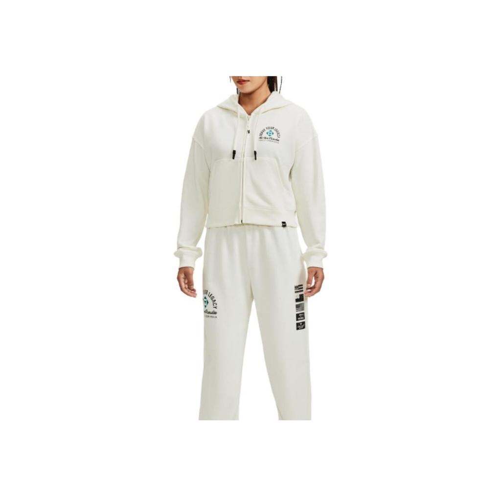 Under Armour Project Rock Logo Print Zip Hoodie Women Hoodie Ivory-White 1379002-130