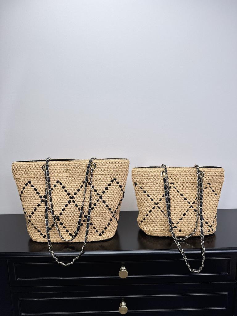 Straw Tote Bag, Diamond Chain Bag, Women's Shoulder Bag, New Beach Vacation Style, Large-capacity Underarm Bag Tide