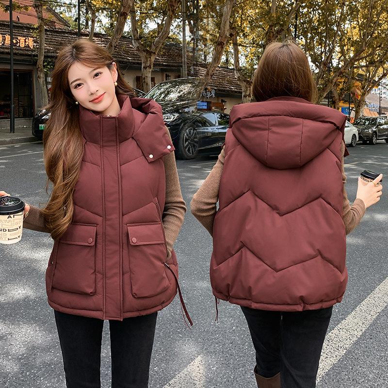 New cotton vest women's hooded short thickened and thin warm vest women's fashion vest