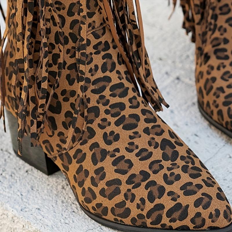 Women's Stylish Ankle Boots - Elegant Pointed Toe Chunky Heel Slip-On Faux Cover with Fringe Detail, Mid-Height Comfort for Dresses Casual Outfits