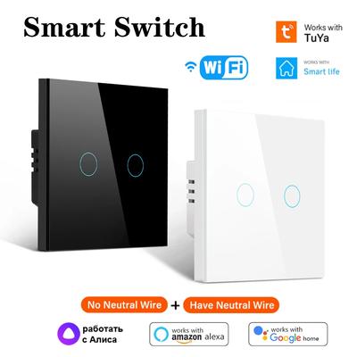EU/US Smart Switch Alexa RF433 No Neutral Tuya Control Works With Google 1/2/3 Gang Smart Life Home Light WiFi Touch Switches