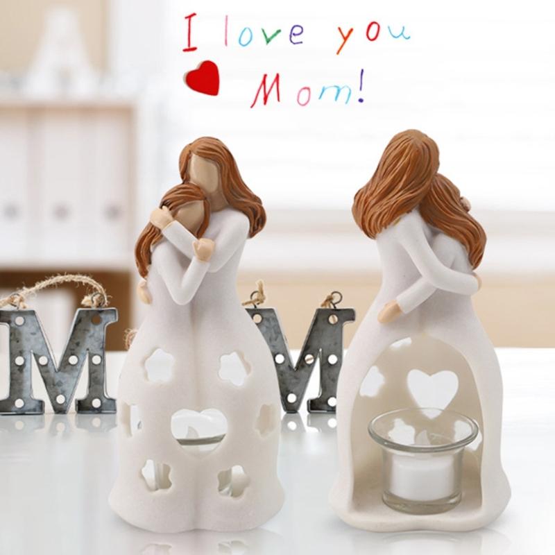 Mother and Daughter Resins Figurine Heartwarmings Gift with Flickering LED Candle for Mother Day or Christmas Birthday