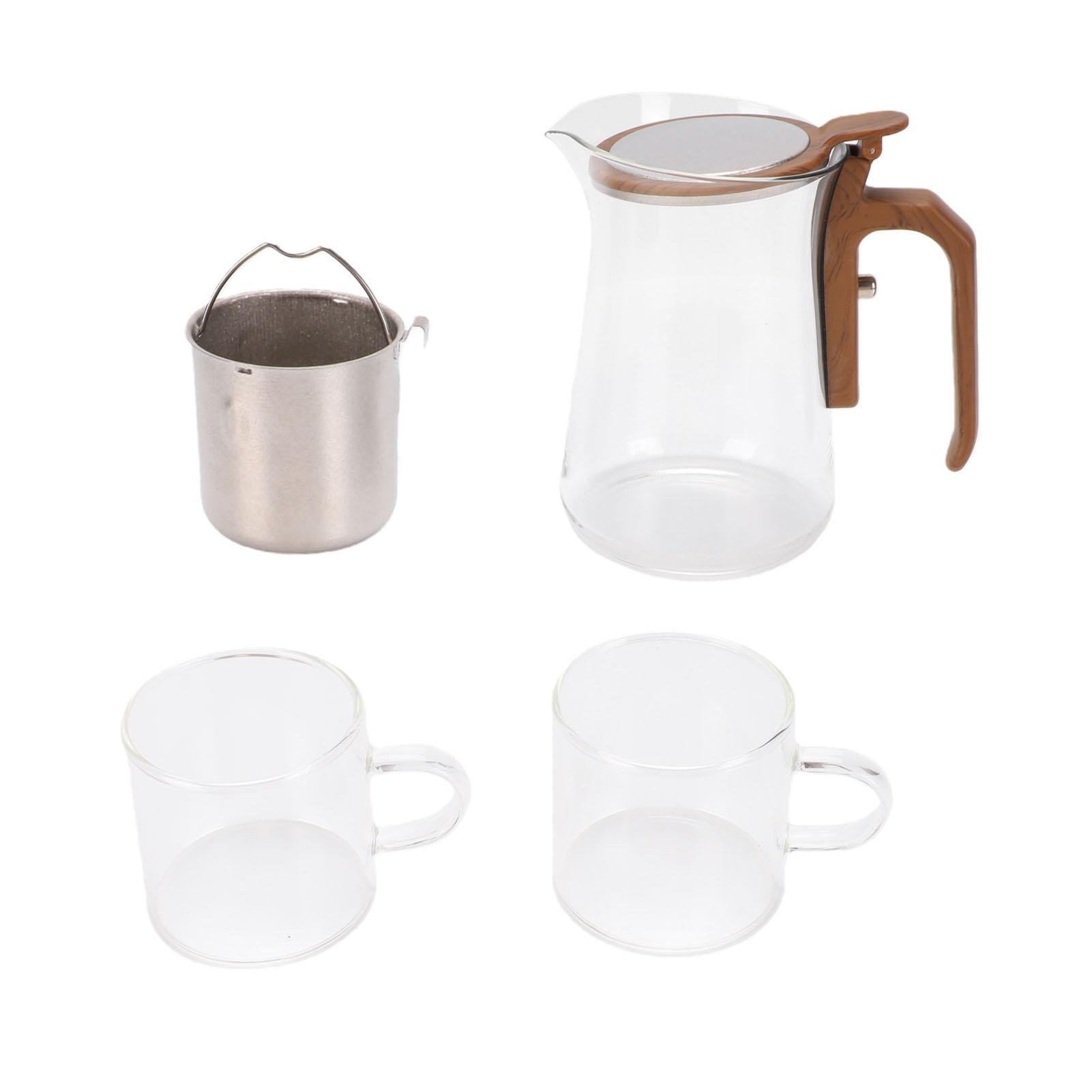 Théière en Verre avec Infuseur en Titane 600ML avec Tasses, Couvercle Magnétique Séparation de l'Eau pour Thé en Feuilles Vrac, Thé Vert Noir Oolong