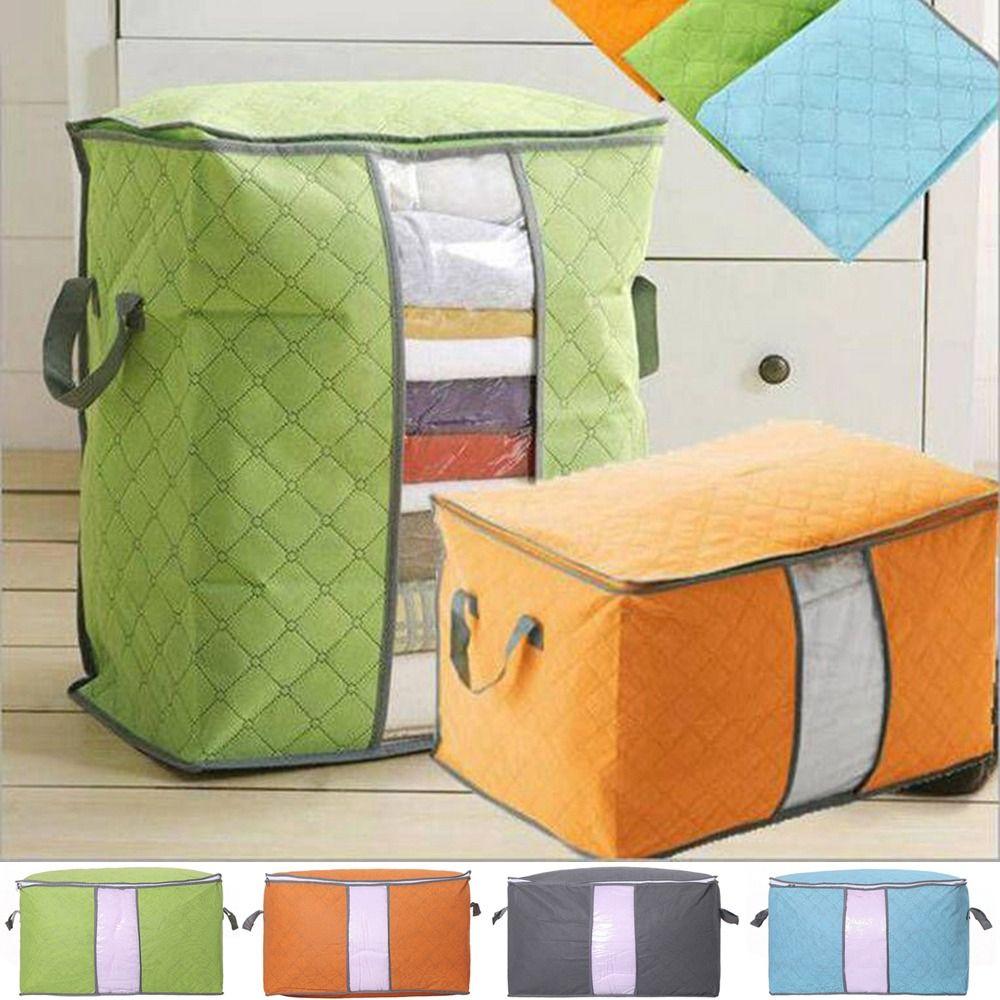

Foldable Clothes Storage Bag Zipped Quilt Storage Container Portable Non-woven Storage Bag Home blue-B