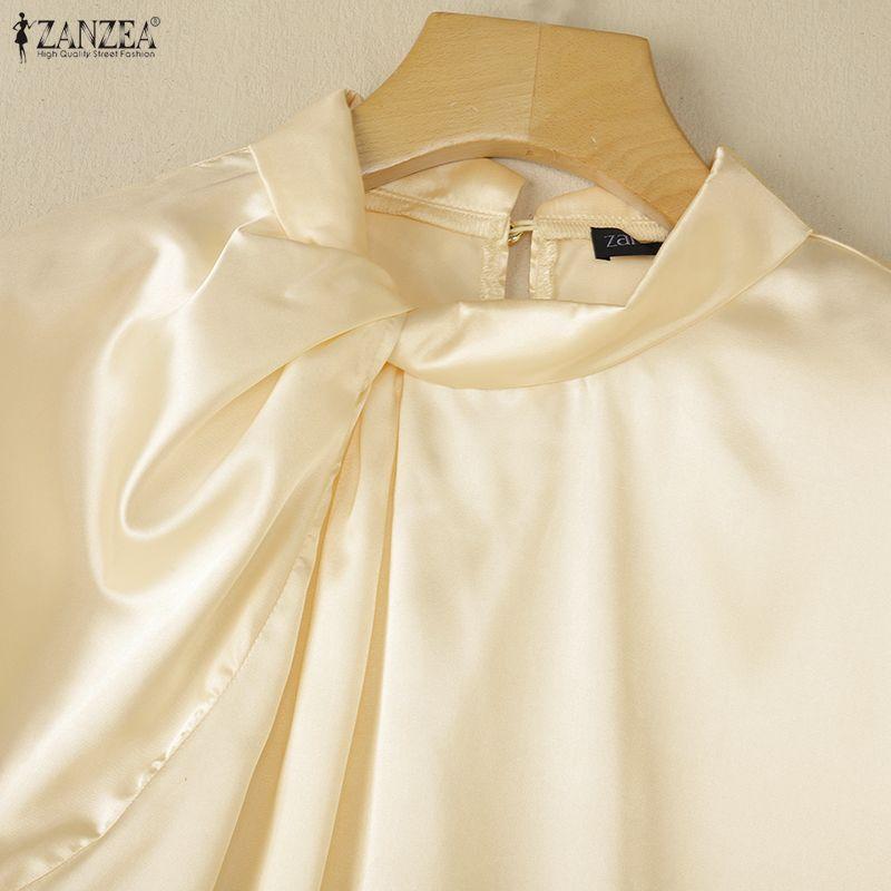 ZANZEA Elegant Women Casual Twisted Neck Sleeveless Satin Smooth Blouse