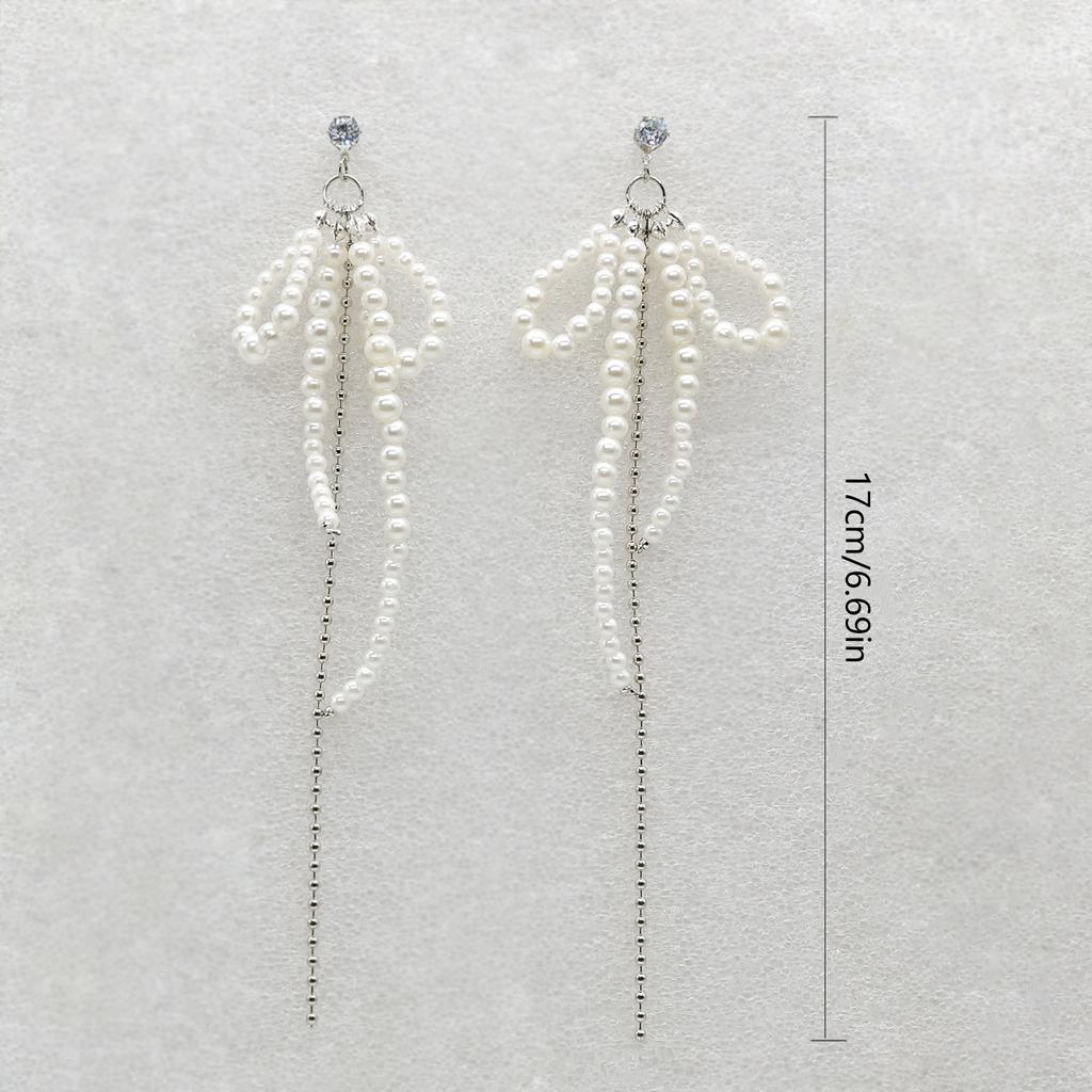 Sweet Dangle Earrings Elegant Pearl Bowknot Tassels Pendant Earrings Statement Jewelry Fashion Long Drop Earrings