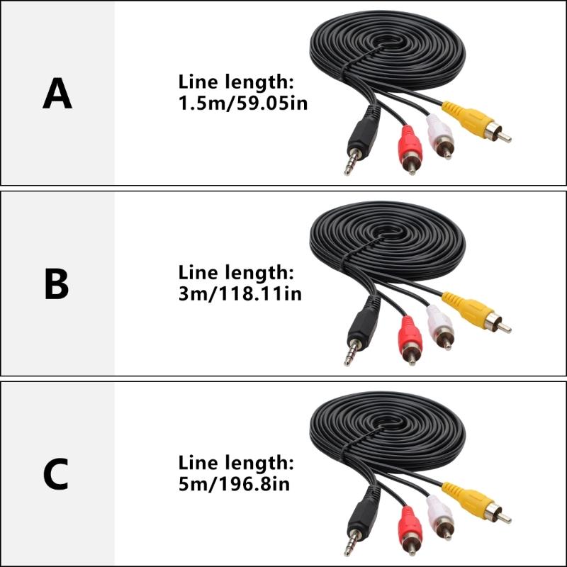 3.5mm Male to 3RCA Male AV Cable Delivering Uncompressed Sound Video Quality Across Multiple Platforms