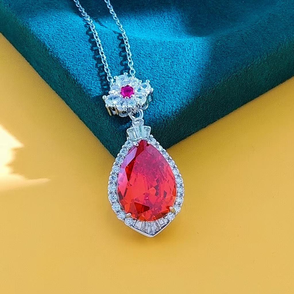 Jewelry Pink Diamond Large Water Drop Gem Pendant Necklace Morgan Pink Amethyst Water Drop Collarbone Chain