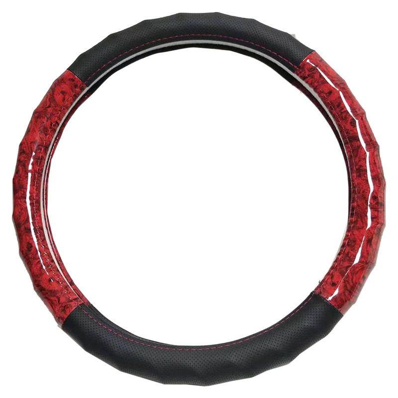 Car Steering Wheel Cover, Wavy-Shaped Steering Wheel Cover, Half-Hole Leather with Wood Grain Pattern Steering Wheel Interior Cover Red Peach m Code