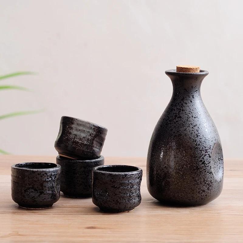 Japanese style sake pottery dispenser liquor wine pot white cup set household high temperature creamic barware winebowl