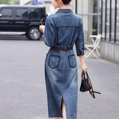 Kadınlar için Yüksek Bel ve Rahat Tarzda Moda Kot Elbise