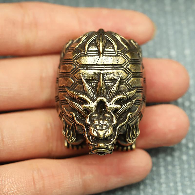 Brass Chinese Dragon Turtle Figurines Small Desk Ornaments Feng Shui Animal Home Office Decor Craft Sculpture