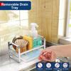 Kitchen Sink Sponge Holder, 304 Stainless Steel Kitchen Soap Dispenser Caddy Organizer, Countertop Soap Dish Rack Drainer with Removable Drain Tray